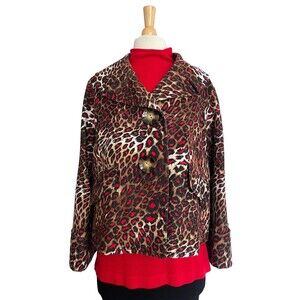 Ellen Tracy Animal Print Wool Angora Blazer Jacket & Sleeveless Turtleneck Sz 10